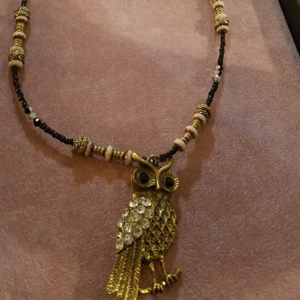 Handmade beaded owl necklace